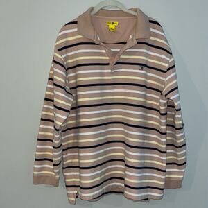 Vintage DUCK HEAD Shirt Size XL Long Sleeved Striped  Polo Tan Brown Rust